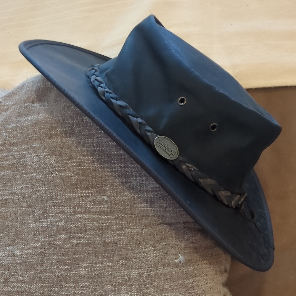 Stylish Blue Leather Hat with Braided Band